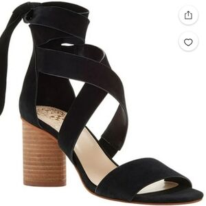 Vince Camuto Jeneve Black Suede Strappy Heel Round  Sandals 8 M